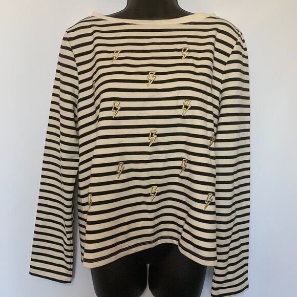 Betsey Johnson Performance Lightening Bolt Stripped Shirt - Picture 1 of 10